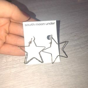 Gold south moon under star earrings